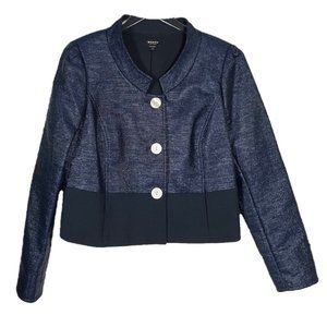 Worth Navy Raffia Metallic Shine Button Front Blazer Jacket Size 14